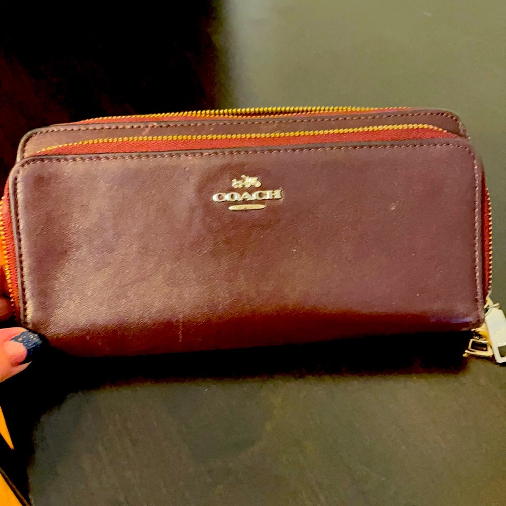 Coach Oxblood Accordian Style Leather Zip Around Wallet